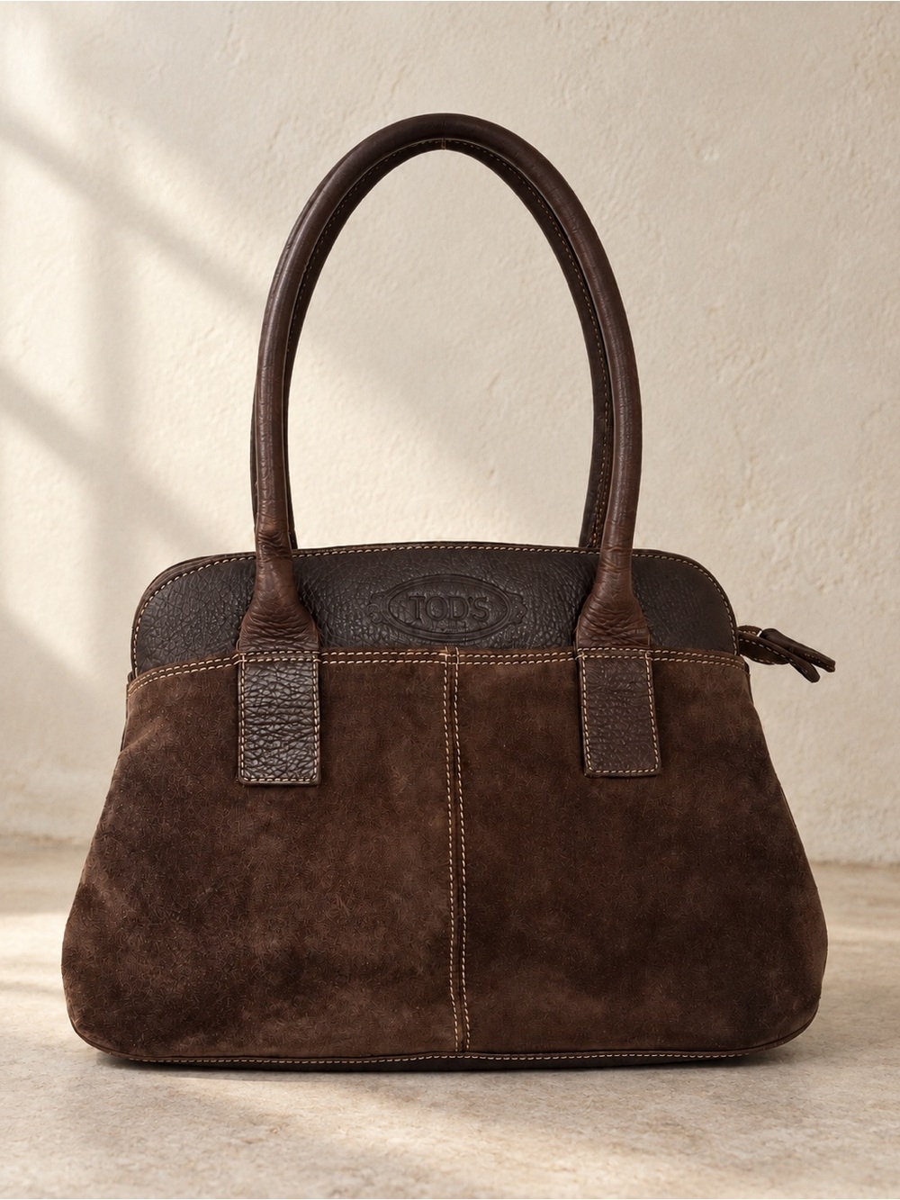 Tod’s Chocolate Brown Suede & Leather Structured Satchel Bag